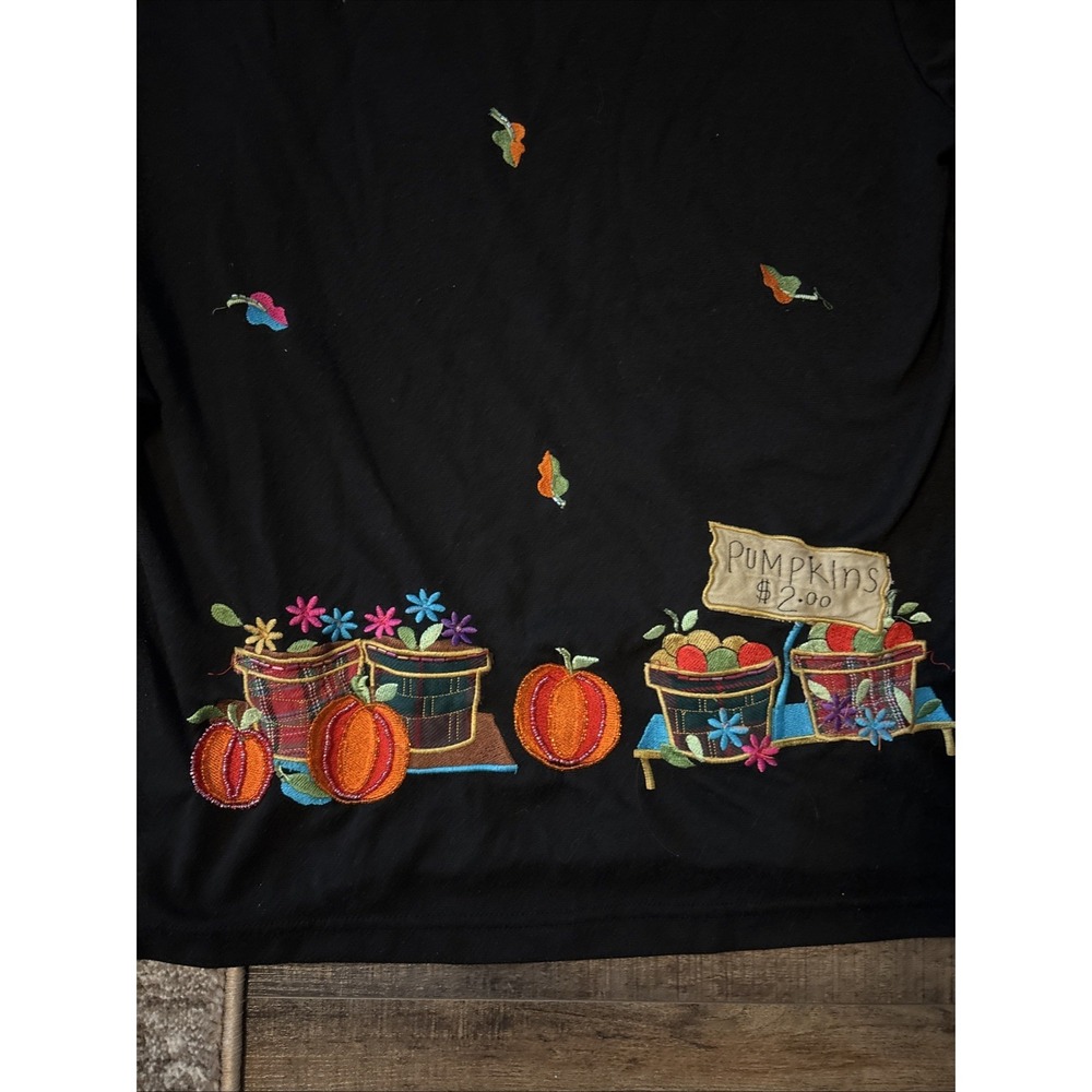 Quacker Factory Fall Top Shirt Pumpkins Leaves Beads Sequins Women's Small